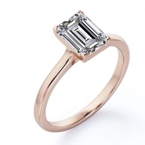 NWT-2 CT Emerald Cut Solitaire Set Ring - 18K Rose Gold Plating over Silver